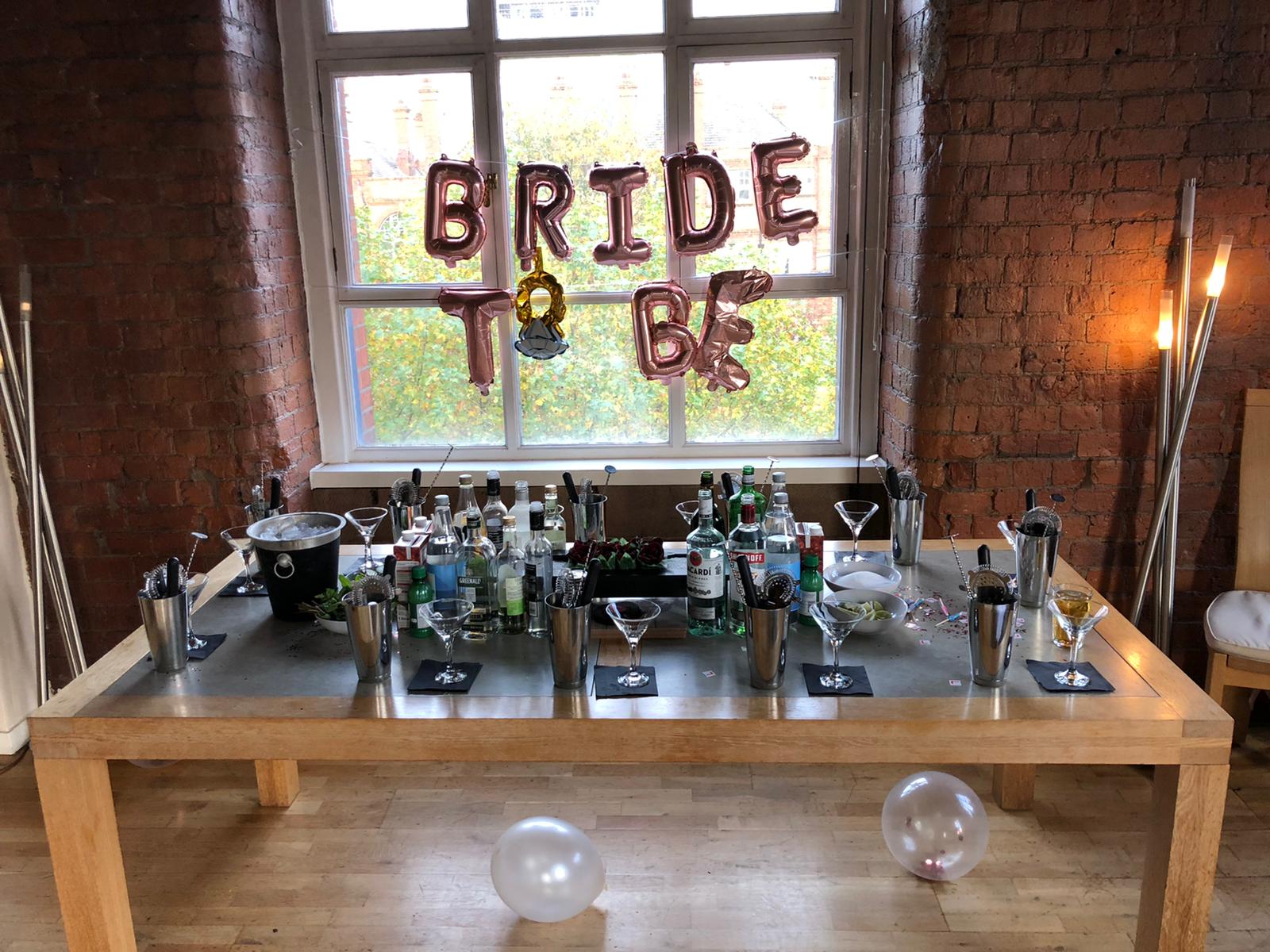 Bride to be balloons at cocktail class