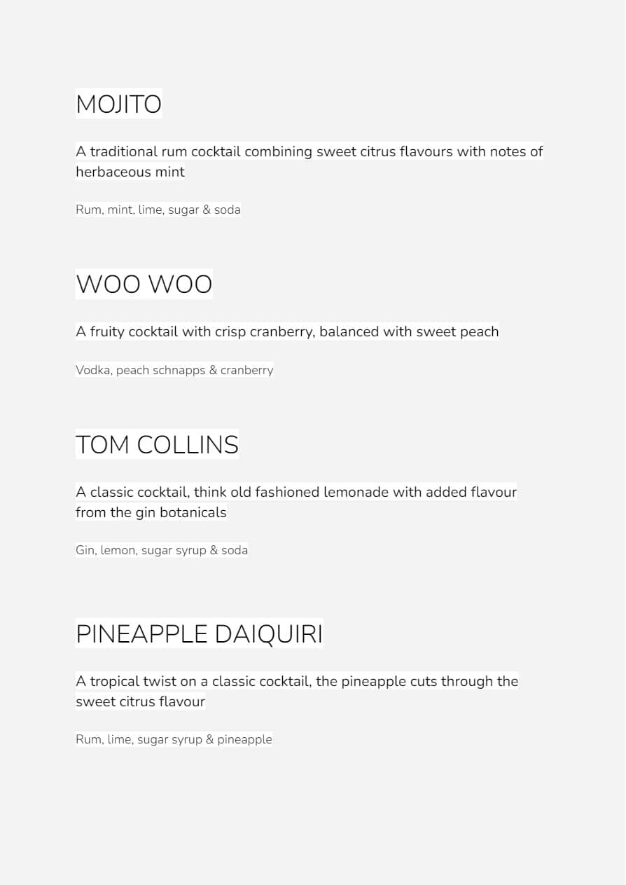Cocktail menu page 3