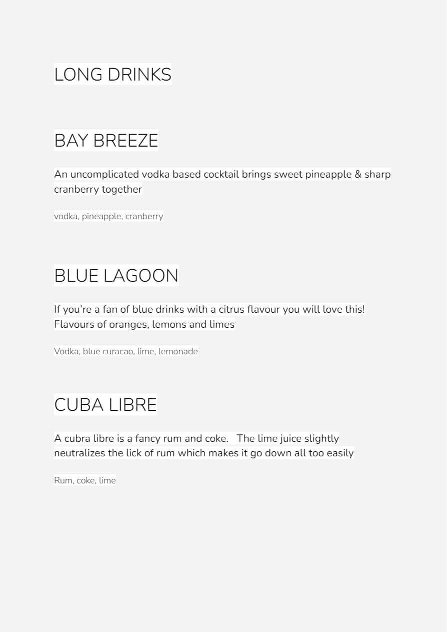 Cocktail menu page 5