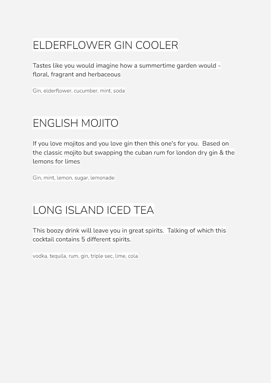 Cocktail menu page 6