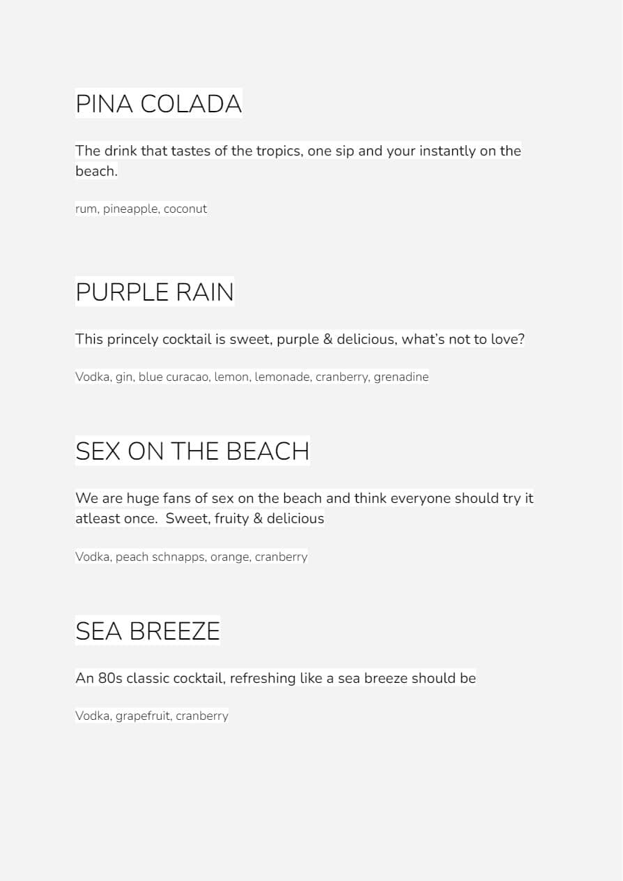 Cocktail menu page 8
