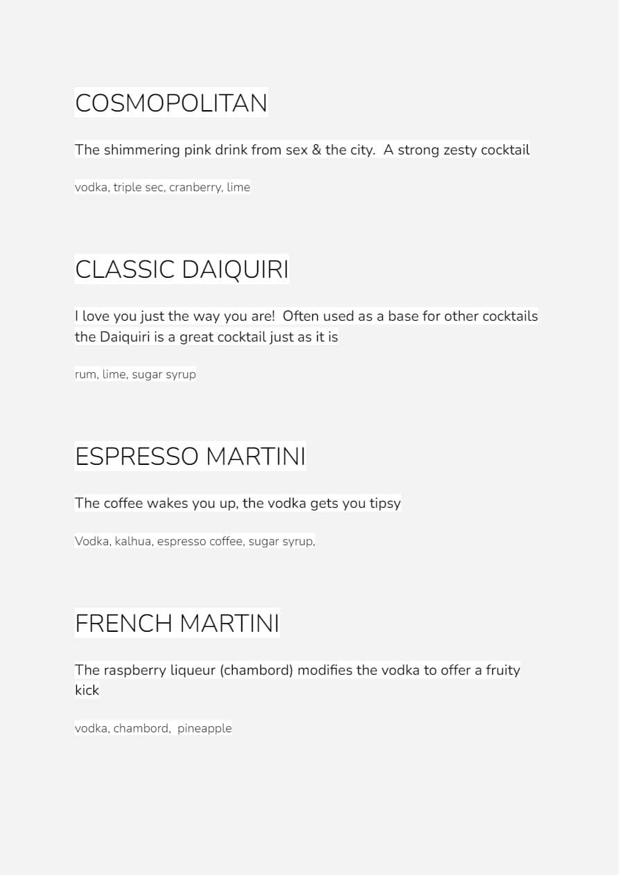 Cocktail menu page 11
