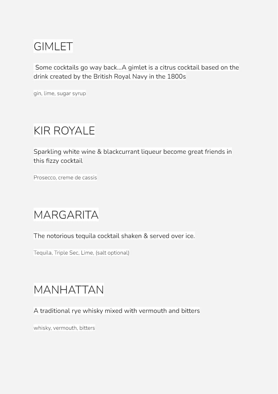 Cocktail menu page 12